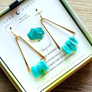 NEW Amazonite Earrings 14kt Gold Plated Geometric Dangling Crystal Crystals Gems